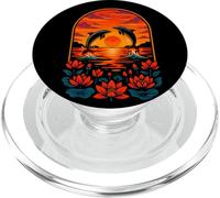 Dauphins au Coucher du Soleil avec Fleurs de Lotus, océan Nature Art PopSockets PopGrip pour MagSafe