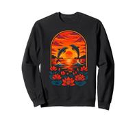 Dauphins au Coucher du Soleil avec Fleurs de Lotus, océan Nature Art Sweatshirt