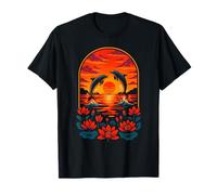 Dauphins au Coucher du Soleil avec Fleurs de Lotus, océan Nature Art T-Shirt