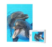 Dauphins au Visage Souriant imprimés,Puzzle Familial en Bois de 300 pièces pour Adultes et Adolescents