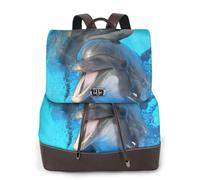 Dauphins au visage souriant imprimés,Sac à dos imperméable pour femme, sac à dos de voyage léger en cuir PU tendance