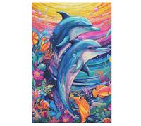 Dauphins colorés Puzzle Adulte 1000 Pièces Artisanat Cadeau Famille Puzzles Jouet en Bois Cadeau Unique Décoration Intérieure 78×53cm