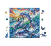Dauphins dans Les Vagues de l'océans 100 Pieces Casse-tête Débutant en Carton Haute Qualité Facile Apprentissage Loisir Créatif Décoration Murale Cadeau Saint Valentin 28x28cm