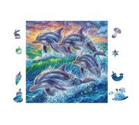 Dauphins dans Les Vagues de l'océans 100 Pieces Casse-tête Famille en Carton Haute Densité Difficulté Moyenne Activité Familiale Anti-Stress Idée Cadeau Anniversaire 28x28cm