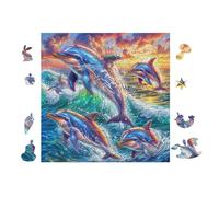 Dauphins dans Les Vagues de l'océans 100 Pièces Puzzle Adulte en Carton Anti-Déchirure Haute Qualité Très Difficile Anti-Stress Décoration Murale Cadeau Noël Qualité Premium 28x28cm