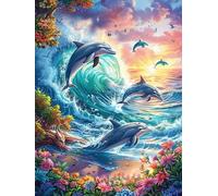 Dauphins dans l'océan magique 500 Pièces Puzzle Amateur D'Art En Carton Anti-Déchirure Haute Qualité Animal mignon de conte de fées Difficile Niveau Expert Décoration Murale Idée Cadeau Anniversaire 5