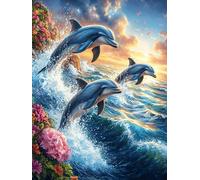 Dauphins dans l'océan Tropical 1000 Pieces Casse-tête Adolescent en Carton Épais Haute Densité Conte de fées d'accompagnement Magique Difficulté Moyenne Activité Éducative Passe-Temps Cadeau Noël Pas