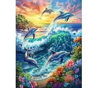 Dauphins dans l'océan Tropical 300 Pièces Puzzle Débutant en Carton Anti-Déchirure Conte de fées d'accompagnement Magique Facile Apprentissage Anti-Stress Passe-Temps Cadeau Fête des Mères Petit Prix