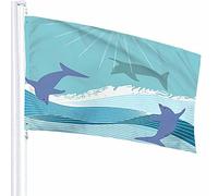 Dauphins Drapeau Décor 0,9 x 1,5 m Bleu Mer Ciel Marsouin Poisson Tropical Océan Vague Seafoam Polyester Motif Imprimé Décoration Extérieure pour Maisons et Jardins