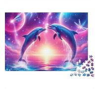 Dauphins Galaxie Coucher de Soleil Puzzle 1000 Pièces Puzzle pour Adultes Papier Jeu de Puzzle Famille Détente 38x26cm/1000pcs