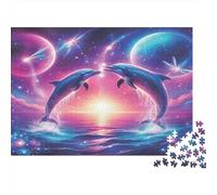 Dauphins Galaxie Puzzle pour Adultes Puzzle 1000 Pièces Coucher de Soleil Mer Décoration Cadeau 38x26cm/1000pcs