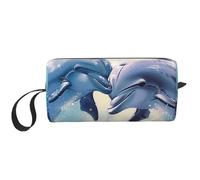 Dauphins in Love 1 Trousse de maquillage de voyage imprimée Portable Trousse de maquillage Trousse de toilette Organisateur de sac à main pour femme, blanc, Taille unique, Trousse de maquillage
