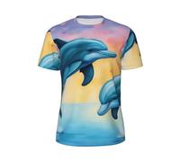 Dauphins in Love Imprimer Hommes Confort Manches Courtes Mode Léger T-Shirt Gym Running Casual Wear, Noir/blanc, M