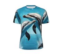 Dauphins in Love Imprimer Hommes Confort Manches Courtes Mode Léger T-Shirt Gym Running Casual Wear, Noir/blanc, XXL