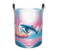 Dauphins in Love Panier de rangement circulaire élégant avec motif imprimé complet, tissu Oxford imperméable pour le salon