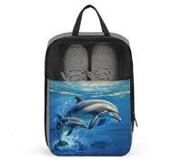 Dauphins in The Sea Sac à chaussures de voyage anti-poussière portable avec sangle de transport pour voyage usage quotidien, pochette de rangement, gris, taille unique, sac de voyage pour chaussures