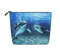 Dauphins in The Sea Trousse de maquillage multifonction en lin à une seule couche - Sac de rangement cosmétique tendance et pratique, Noir , Taille unique