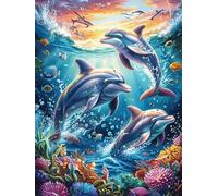 Dauphins nageant dans l'océan 300 Pieces Casse-tête Débutant En Carton Haute Qualité Rêve magique de science-fiction Facile Anti-Stress Passe-Temps Loisir Créatif Idée Cadeau Saint Valentin Premium 30