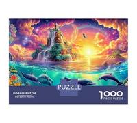 Dauphins nagent Autour de l'île Tropicale Puzzle De 1000 Pièces pour Adultes Et Enfants À Partir De 12 Ans Dauphin ludique Jeu De Défi Et De Jeu d'esprit 52x38cm/1000pcs