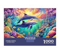 Dauphins Nager près du château sous-Marin Puzzle De 1000 Pièces Dauphin ludique Défi De Jeu d'esprit pour Toutes Les Âges 70x50cm/1000pcs