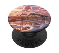 Dauphins Rose Océan Coucher de Soleil Dreamy Coastal Esthétique PopSockets PopGrip Adhésif