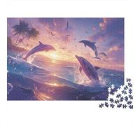 Dauphins Sauter Coucher de Soleil 1000 Teile Jigsaw Puzzle 1000 Teile Für Erwachsene Kinder AB 12 Jahren Puzzle-Liebhaber Brain Training Stressabbau Entspannung 70x50cm/1000pcs