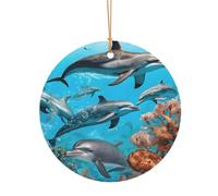 (dauphins, tortue de mer, pieuvre, récif de corail) imprimé arbre de Noël en aluminium 1 pièce décoration de Noël ronde pour roman 10 cm