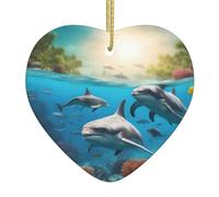 Dauphins Tortue de Mer Requin Pieuvre Corail Imprimé Céramique Décoration de Noël Voiture Maison Décoration Arbre de Noël Ornement Suspendu