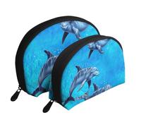 Dauphins, Trousse de Maquillage Coquille Femme Petit Porte-Monnaie Trousse de Toilette Trousse à cosmétiques 2 pièces