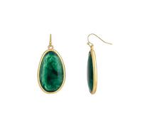 Dauplaise Bijoux Boucles d'oreilles en pierre ovale bio verte, bijoux pour femme, accessoire de pendentif élégant, ton vert et doré, base en métal, sans pierre précieuse