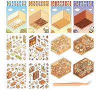 D'Autocollants de Maison 3D à Faire Soi-Même 4 Ensembles Autocollants de Scène de Maison Autocollants 3D Scène avec Pince à Épiler Autocollants Amusants à Faire Soi-Même pour Adultes et Enfants