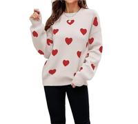 DAUZ Pull Coeur pour Femme épais Chaud décontracté col Rond Kawaii Mignon Pull en Tricot Pull Hauts col Rond Pull à Manches Longues Couleur Abricot Rouge XL