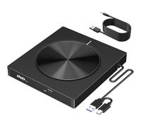 DAUZZOX Lecteur DVD CD externe USB 3.0 & USB-C, lecteur optique ultra plat avec 2 ports USB et lecteur de cartes SD/TF, lecteur DVD externe Plug & Play pour ordinateur portable, PC, bureau, Windows