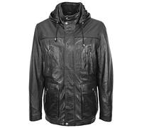 Dave Parka en cuir souple avec capuche pour homme Noir, Noir , L