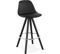 Davian tabouret de bar noir mi-haut avec repose-pieds chromé
