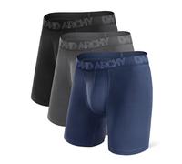 DAVID ARCHY Boxer Homme Caleçon Court 40S Fibre de Bambou Braguette sous-Vêtement avec Open-Fly Élastique Respirant Confortable Antibactérien Longueur de l'entrejambe 8 Pouces Lot de 3
