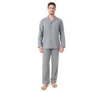 DAVID ARCHY Ensemble de Pyjama pour Homme 100% Coton Doux Classique boutonné à Manches Longues et Pantalon, Ensemble A : Gris Moyen, L