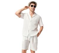 DAVID ARCHY Ensemble de pyjama pour homme 100 % coton effet lin vêtements d'extérieur vêtements d'extérieur à manches courtes avec poches