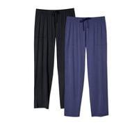 DAVID ARCHY Pantalon de pyjama long et court pour homme avec poches et bande - Vêtement de nuit avec boutonnière pour homme - Confortable, Longueur : bleu foncé, gris fleuri + noir, M