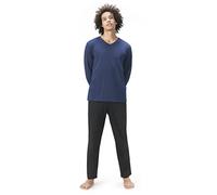 DAVID ARCHY Pyjama Deux pièces en Coton pour Homme - T-Shirt à Manches Longues et Pantalon de Lounge avec col en V - Poches et Bande