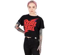 David Bowie Cropped T-Shirt Dames Femmes Bande de Chanson Rebel Black Top L