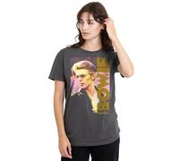 David Bowie Sticker Smallokin Ladies T Shirt, Charbon, L Femme
