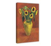 David-Hockneys Poster - Impression sur toile motif tournesols dans un vase jaune - Décoration pour chambre à coucher, bureau, chambre, cadeau, 60 x 90 cm