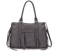 David Jones - Grand Sac à Main Femme Cabas Fourre-Tout XL Suède Daim, Cours Lycée Travail Format A4, Nubuck Clou Vintage, Gris Foncé