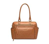 David Jones Paris - Sac porté épaule Femme - Tout Cuir PU - Taille Moyenne - Mode Classique Travail Bureau Ville Elégant Tendance Sortie Soirée Chic (COGNAC)