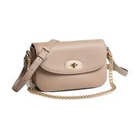 David Jones - Petit Sac Bandoulière Chaïnes Femme - Besace Simili Cuir PU - Sac à Main Porté Epaule Pochette à Rabat - Sacoche Ville Soirée Shopping Téléphone Mode Elégant Tendance Chic - Beige