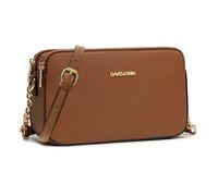 David Jones - Petit Sac Bandoulière Femme - Pochette Téléphone Portable Cuir PU Rigide - Besace Chaînes Porté Epaule - Sacoche 3 Compartiments Poches - Soirée Shopping Ville Tendance - Marron Cognac