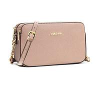 David Jones - Petit Sac Bandoulière Femme - Pochette Téléphone Portable Cuir PU Rigide - Besace Chaînes Porté Epaule - Sacoche 3 Compartiments Poches - Soirée Shopping Ville Tendance - Rose