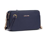David Jones - Petit Sac Bandoulière Femme - Besace Chaînes Porté Epaule Cuir PU 3 Compartiments - Sacoche Multipoche - Bleu