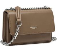 David Jones - Petit Sac Bandoulière Femme - Mini Besace Cuir PU Rigide - Sac Chaînes Porté Epaule - Pochette Soirée - Marron Taupe